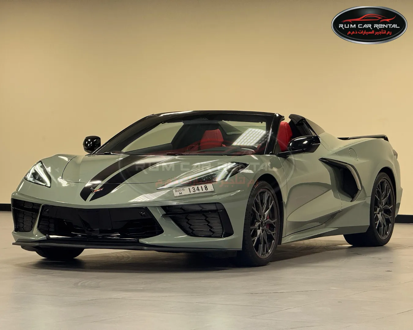 Red Chevrolet Corvette C8 Stingray convertible for rent in Dubai